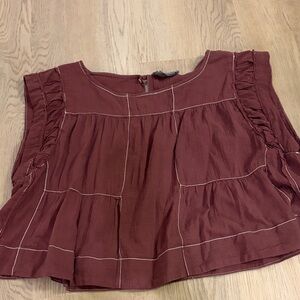 Anthropologie brown Ruffle Sleeve Peasant Top